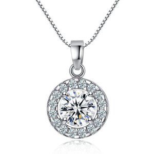 Silver CZ Sparkling Disc Pendant Necklace